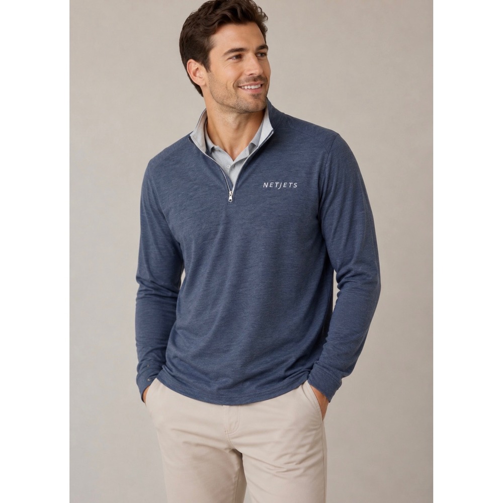 Peter Millar Crown Crafted Mens XL NetJets Quarter Zip Pullover Blue Heather